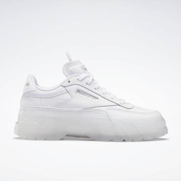 Reebok X Cardi B Club C Platform Chunky Triple White Chalk Sneakers Size 37 - Picture 1 of 11
